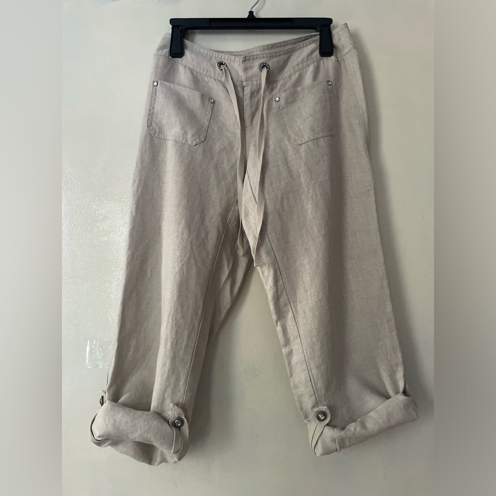 INC 100% Linen Capri pants women’s size 4 bejeweled cargo y2k